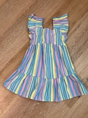 Girls' Striped Ruffle Sleeve Summer Dress - Multi